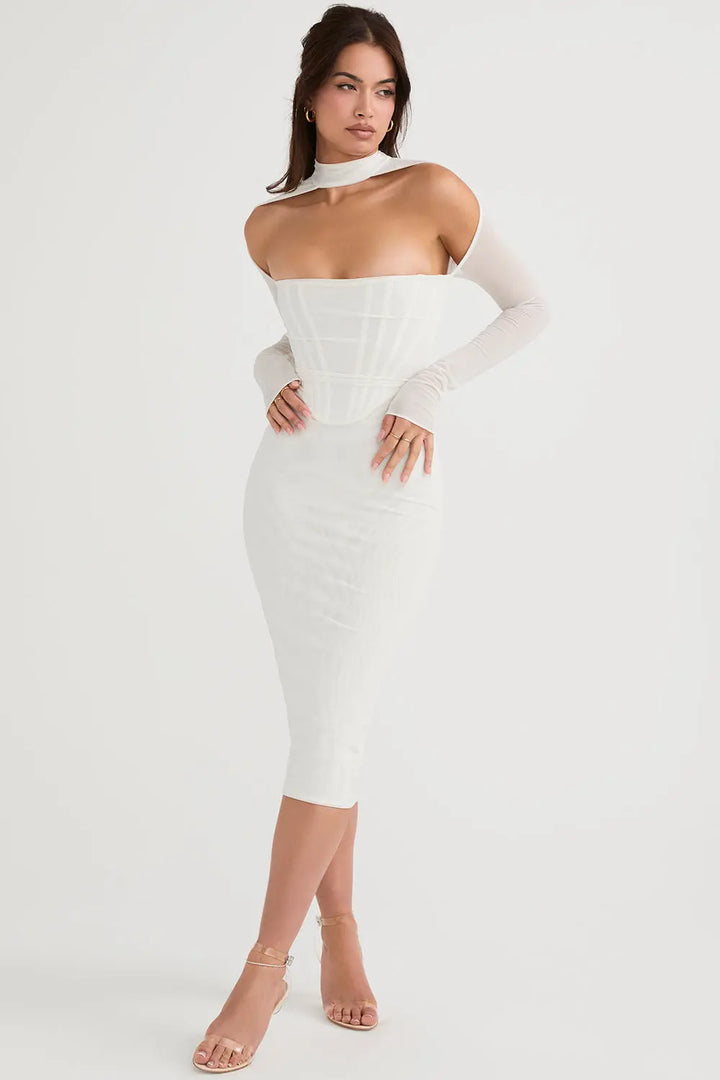 Midikleid mit Mesh Korsett und eleganter Kontur für Frauen Mivona