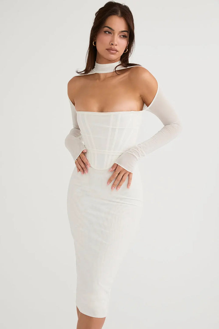 Midikleid mit Mesh Korsett und eleganter Kontur für Frauen Mivona