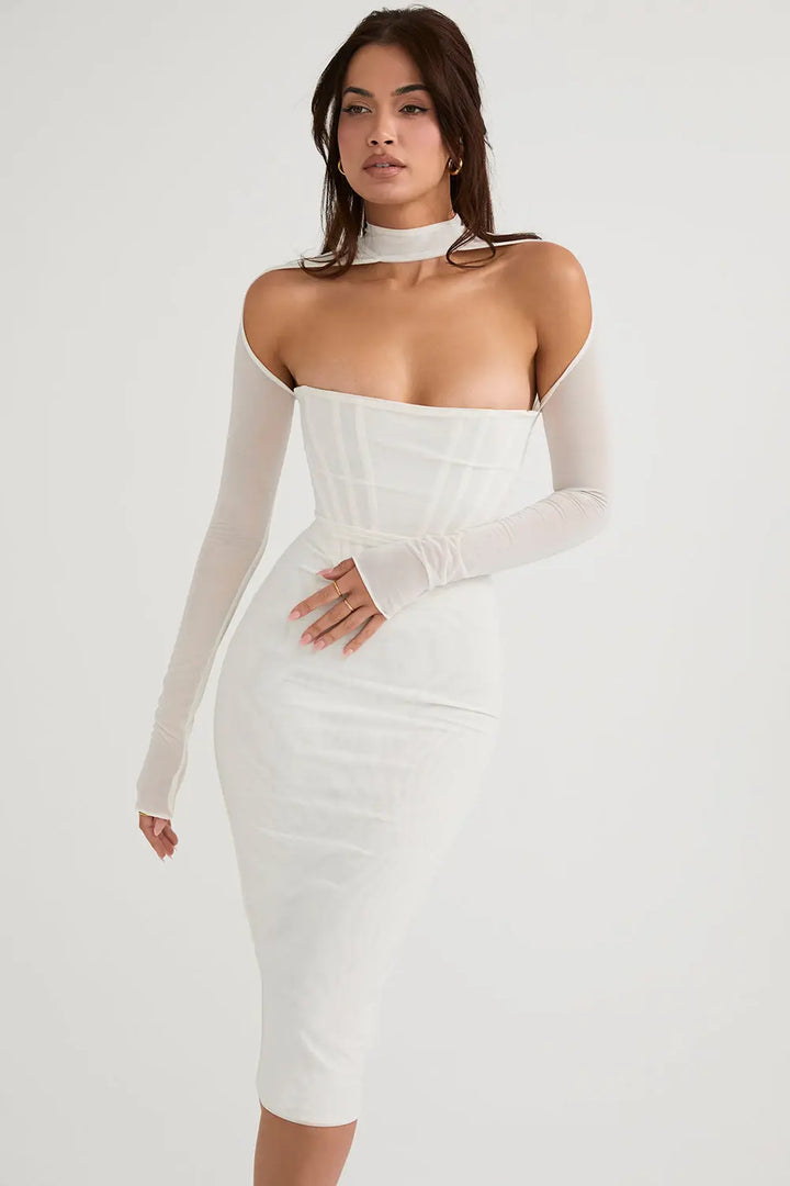 Midikleid mit Mesh Korsett und eleganter Kontur für Frauen Mivona