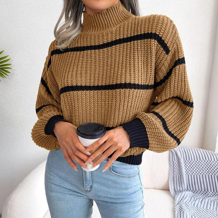 Lockerer gerippter Rollkragenpullover Für Frauen Mivona