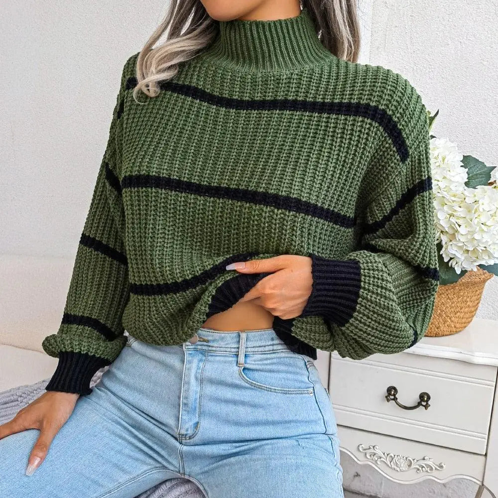 Lockerer gerippter Rollkragenpullover Für Frauen Mivona
