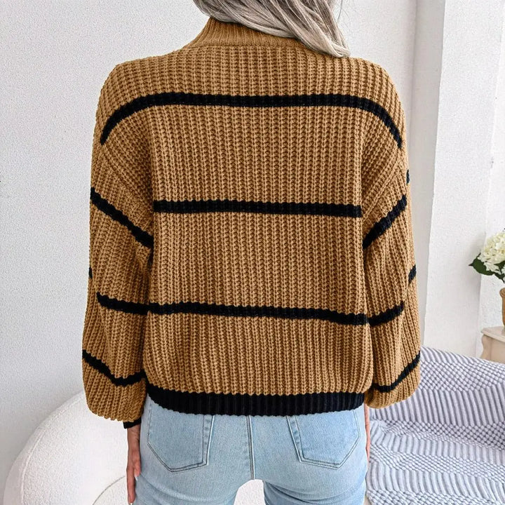 Lockerer gerippter Rollkragenpullover Für Frauen Mivona