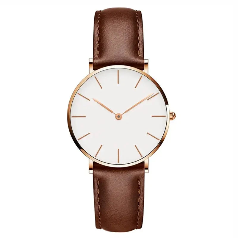 Runde Zeitlose Minimalistische Uhr mit Lederarmband Für Frauen Mivona