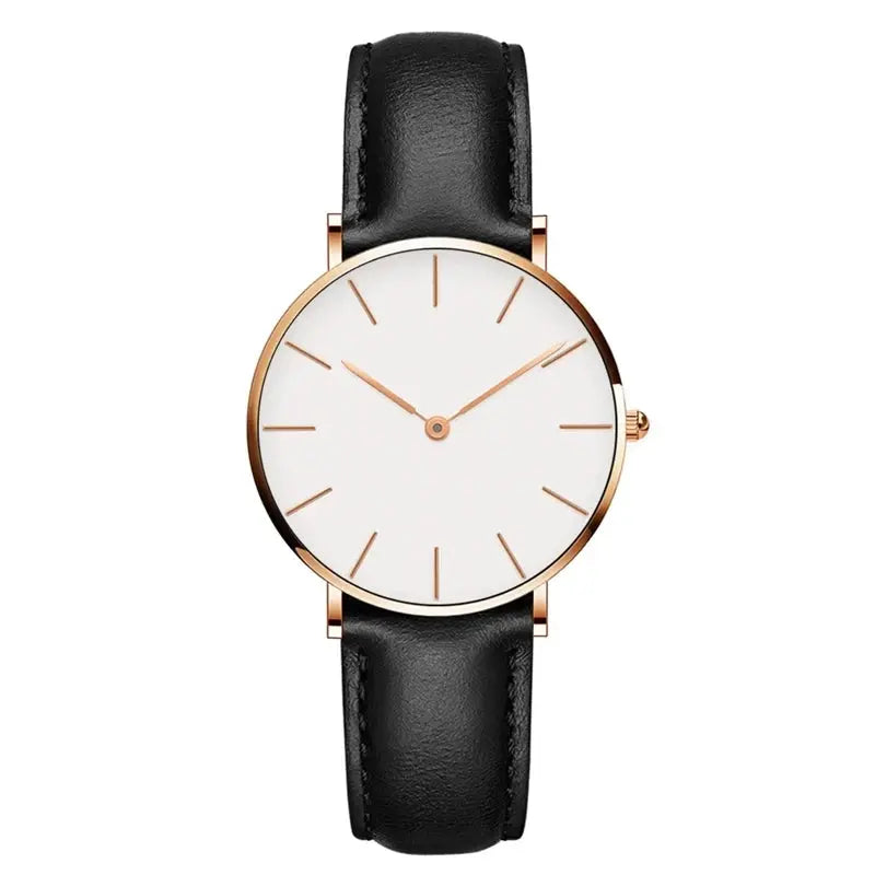 Runde Zeitlose Minimalistische Uhr mit Lederarmband Für Frauen Mivona