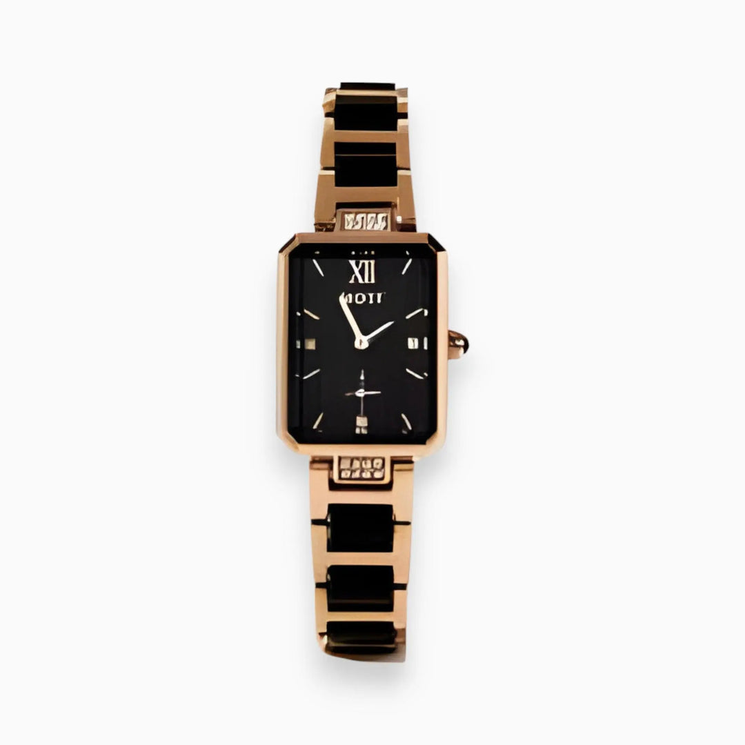 Premium rechteckige Schwarz-Gold-Uhr Für Damen Mivona