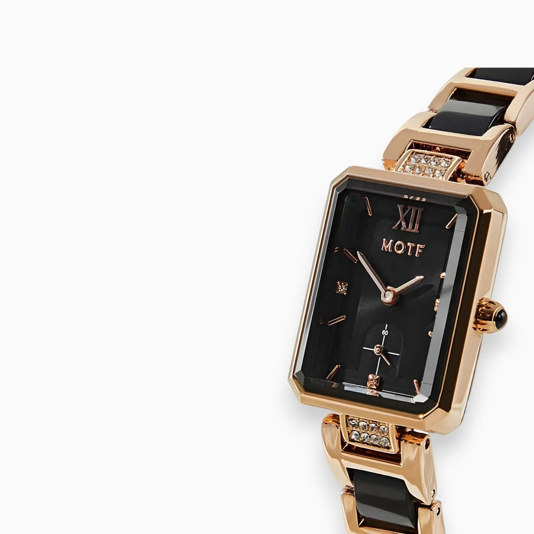Premium rechteckige Schwarz-Gold-Uhr Für Damen Mivona