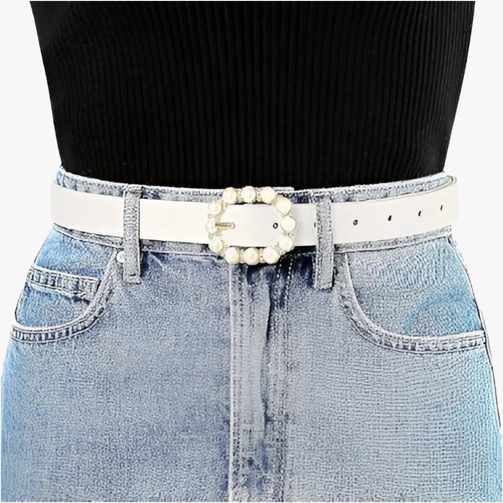 Eleganter Gürtel mit Perlen-Schnalle für Damen Mivona