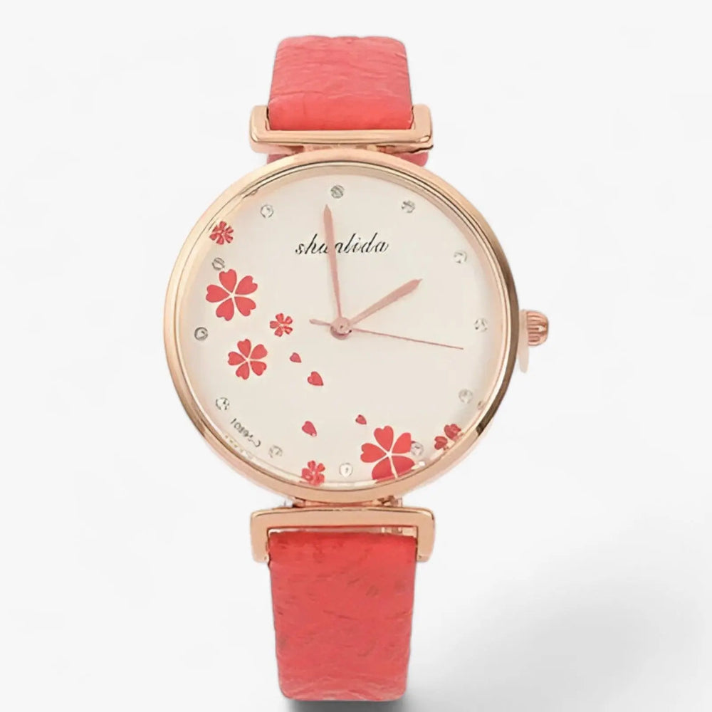 Lederarmband Runde Vintage Blumen Uhr Für Frauen Mivona
