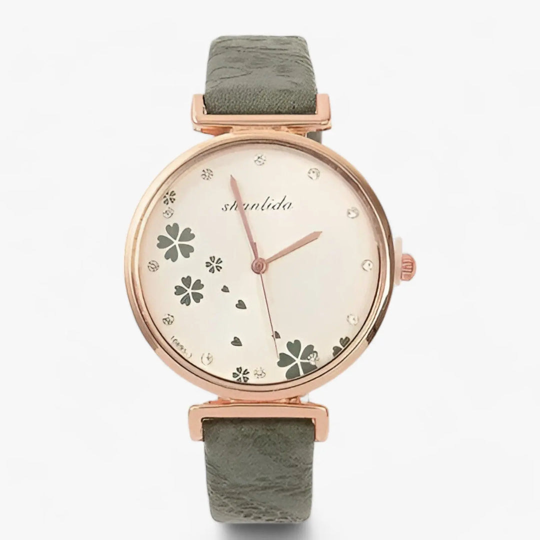 Lederarmband Runde Vintage Blumen Uhr Für Frauen Mivona