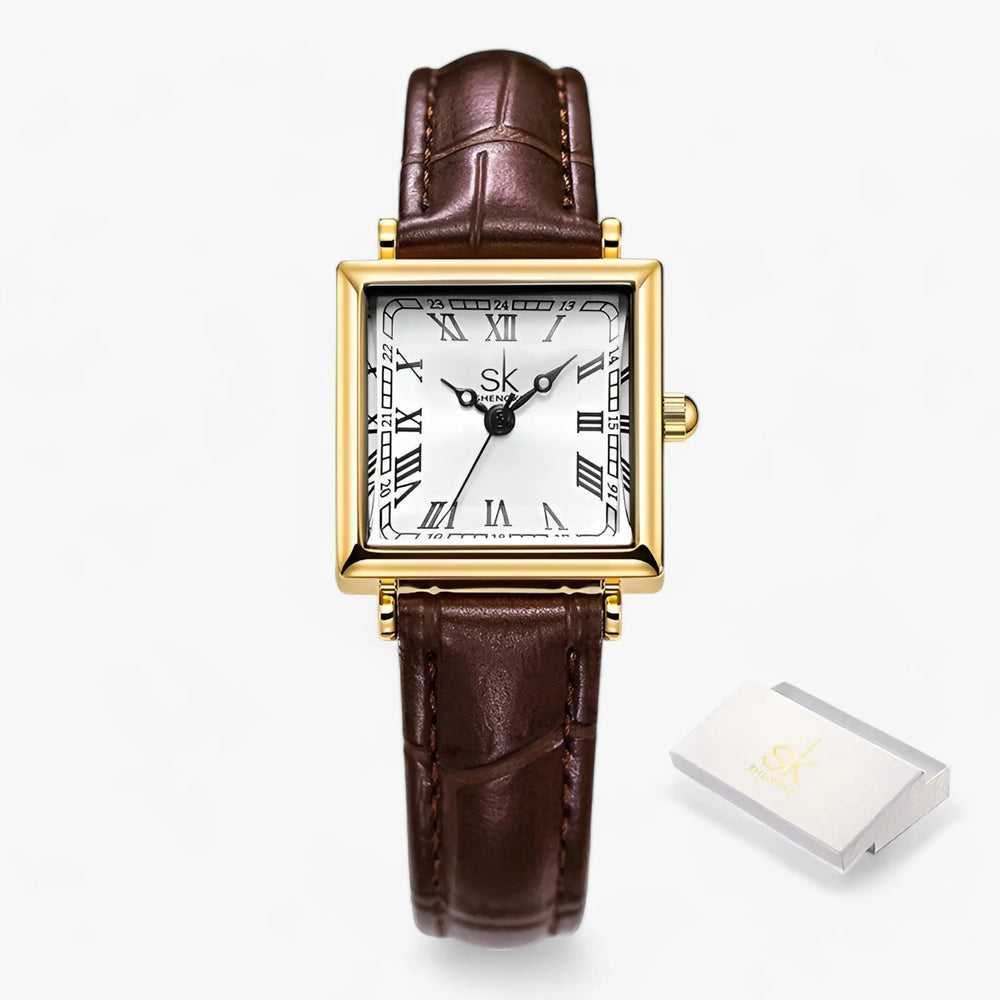 Quadratische Damenuhr mit Lederarmband Mivona