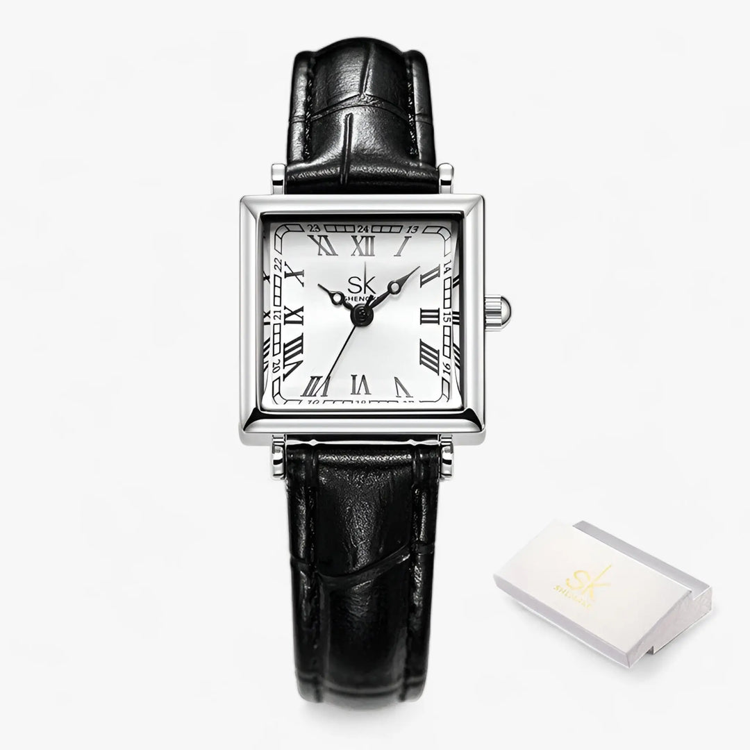 Quadratische Damenuhr mit Lederarmband Mivona