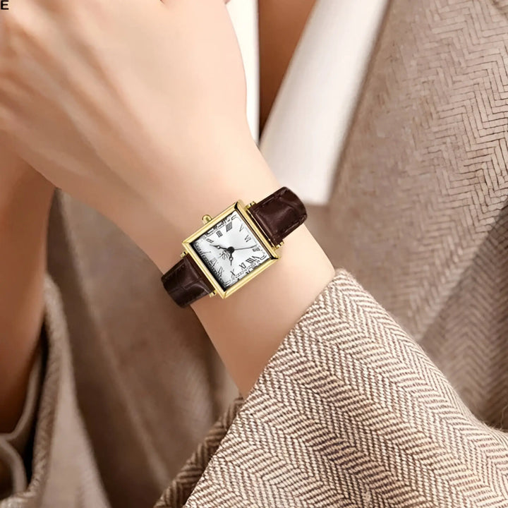 Quadratische Damenuhr mit Lederarmband Mivona