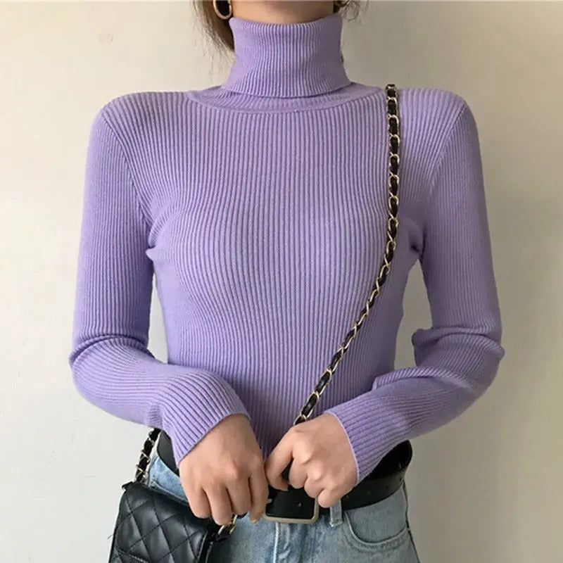 Gerippter Rollkragenpullover Mit Schmaler Passform Für Frauen Mivona