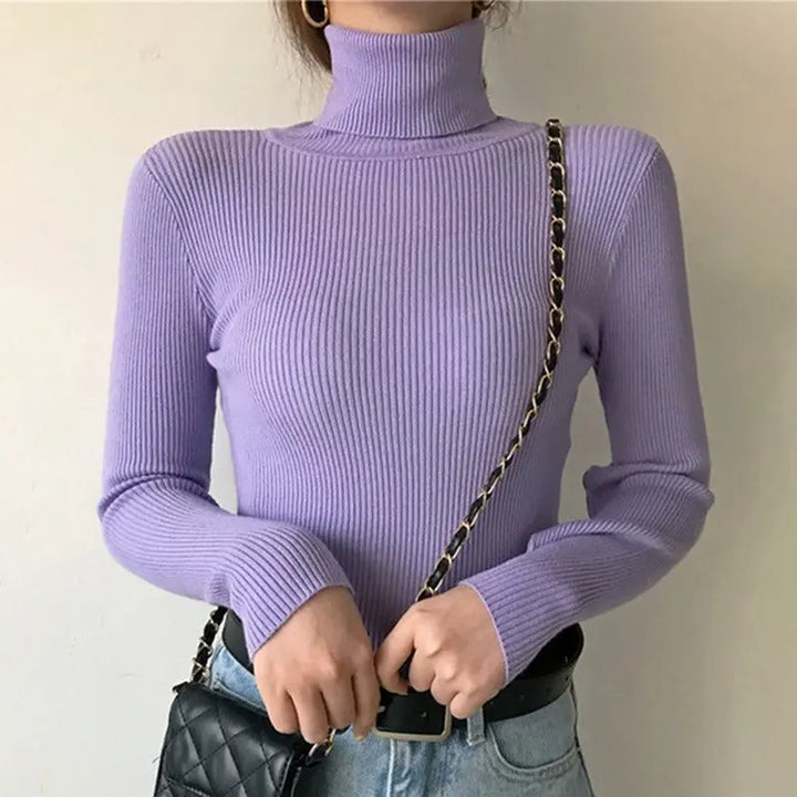Gerippter Rollkragenpullover Mit Schmaler Passform Für Frauen Mivona
