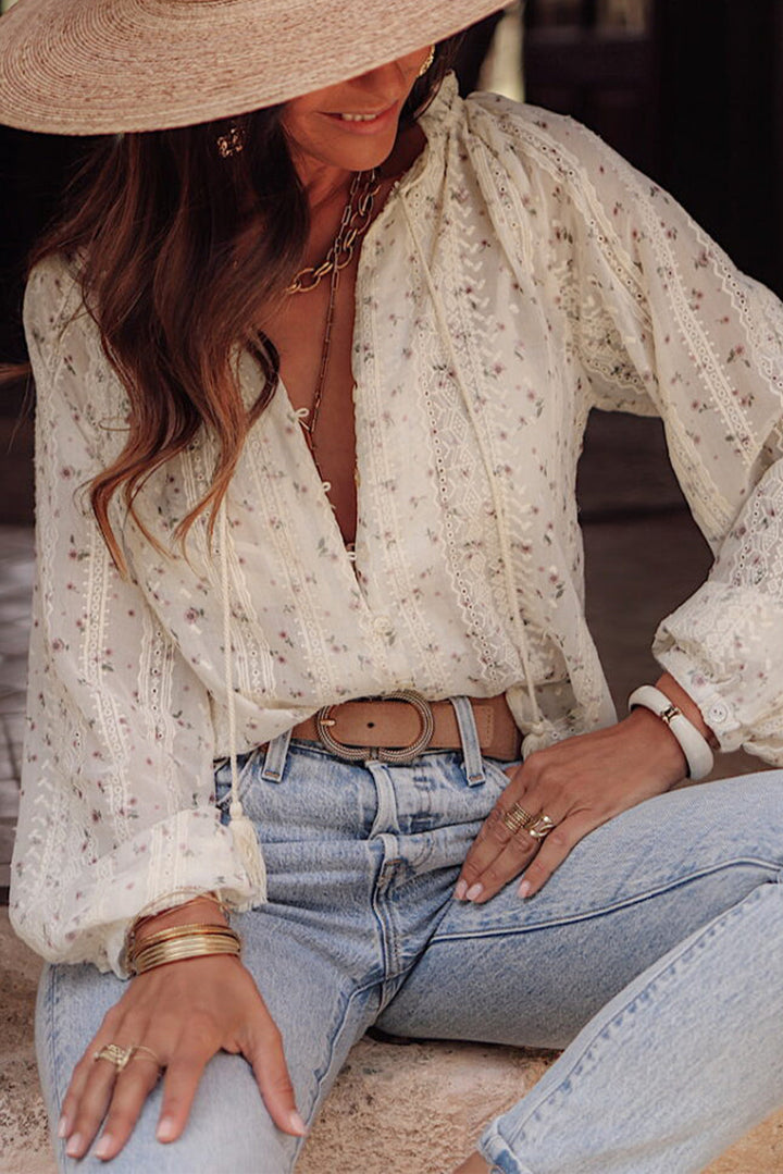 Elegantes Shirt mit bestickten Ärmeln aus floraler Spitze Für Frauen Mivona