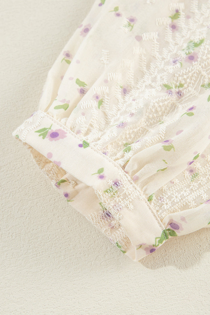 Elegantes Shirt mit bestickten Ärmeln aus floraler Spitze Für Frauen Mivona