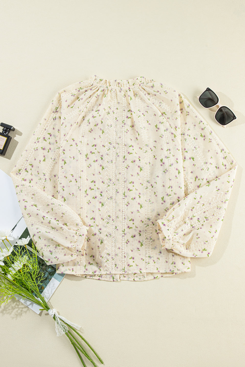 Elegantes Shirt mit bestickten Ärmeln aus floraler Spitze Für Frauen Mivona