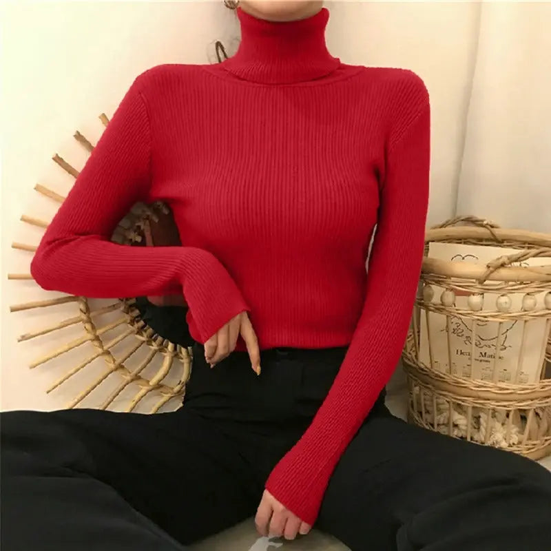 Gerippter Rollkragenpullover Mit Schmaler Passform Für Frauen Mivona