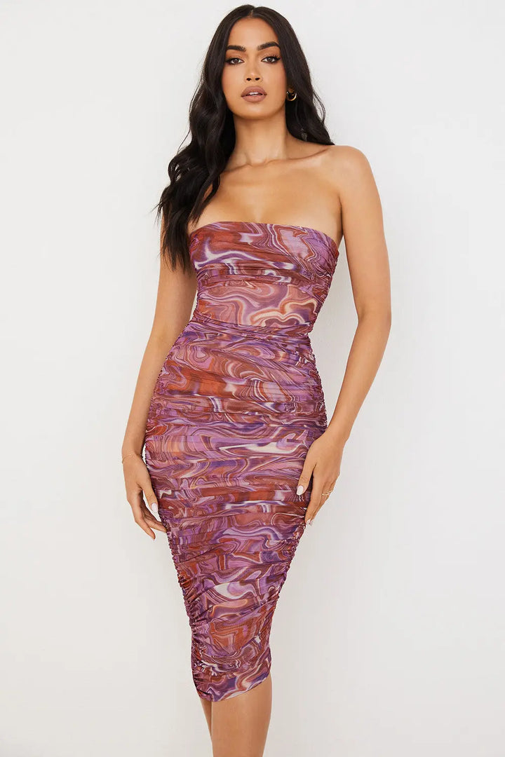 Schulterfreies Midikleid mit Rüschen für Frauen Mivona