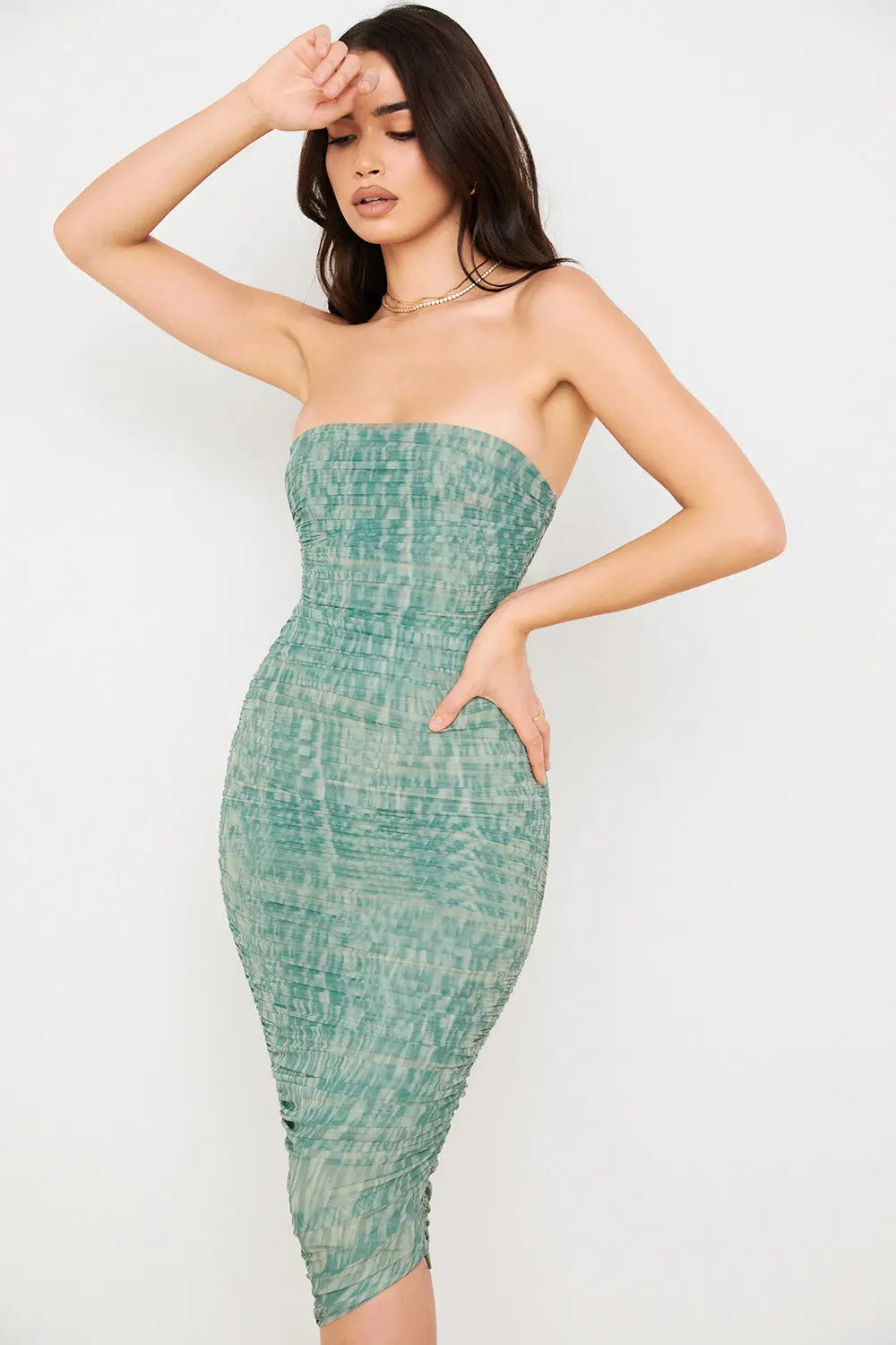 Schulterfreies Midikleid mit Rüschen für Frauen Mivona