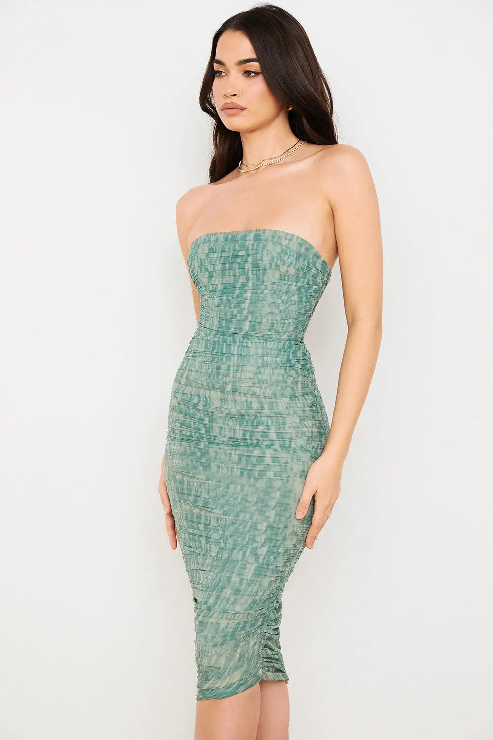Schulterfreies Midikleid mit Rüschen für Frauen Mivona