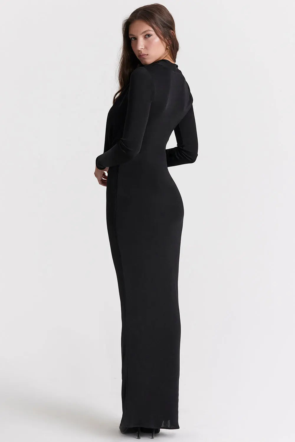 Schwarzes Maxikleid mit Drapierung und Fließender Eleganz für Frauen Mivona