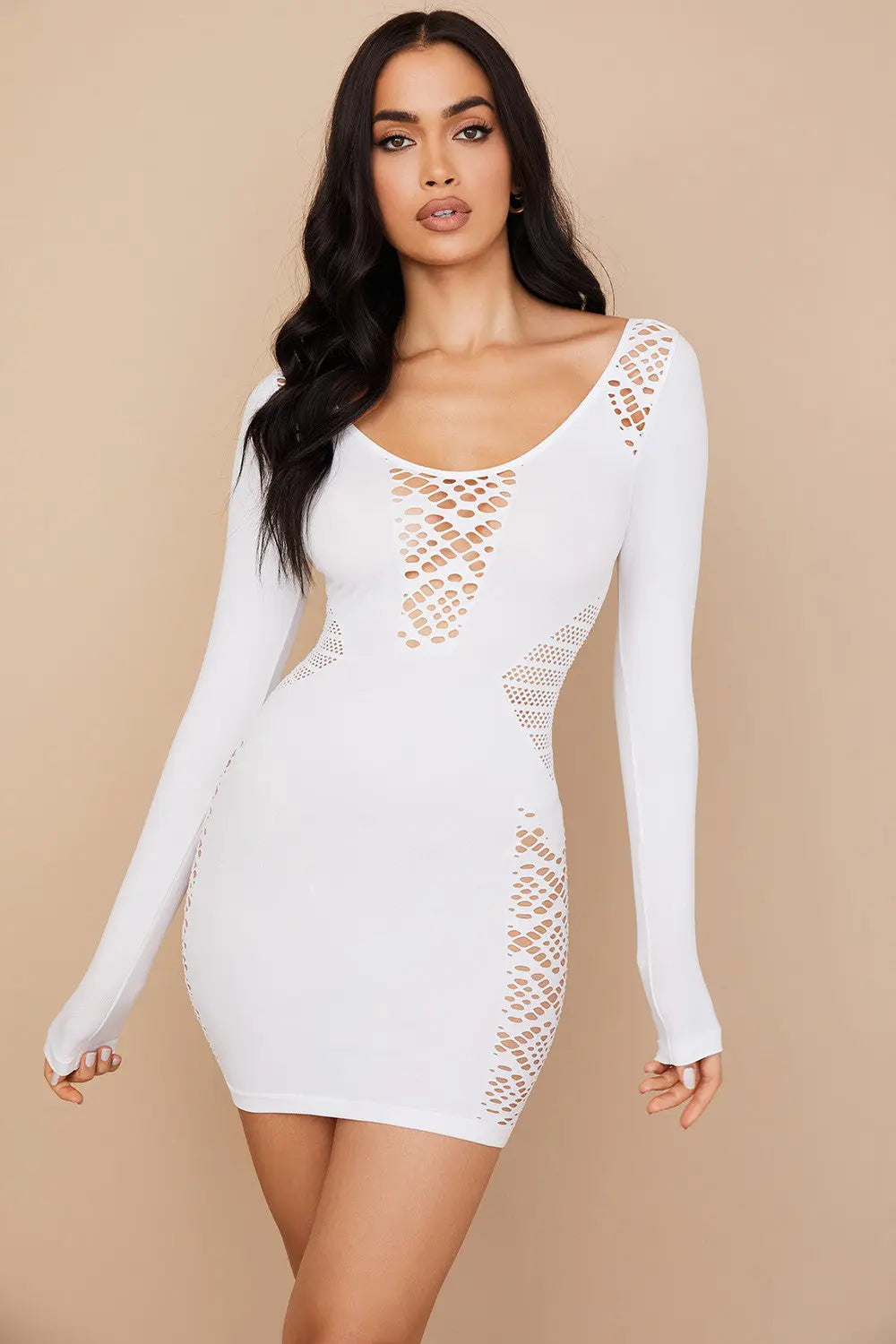 Weißes Stretch Strick Minikleid für Frauen Mivona