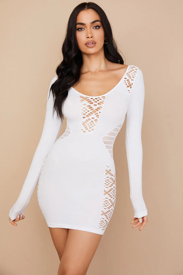 Weißes Stretch Strick Minikleid für Frauen Mivona