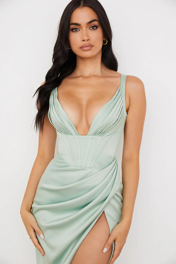 Midikleid aus Satin mit Plisseefalten und fließendem Glanz für Frauen Mivona