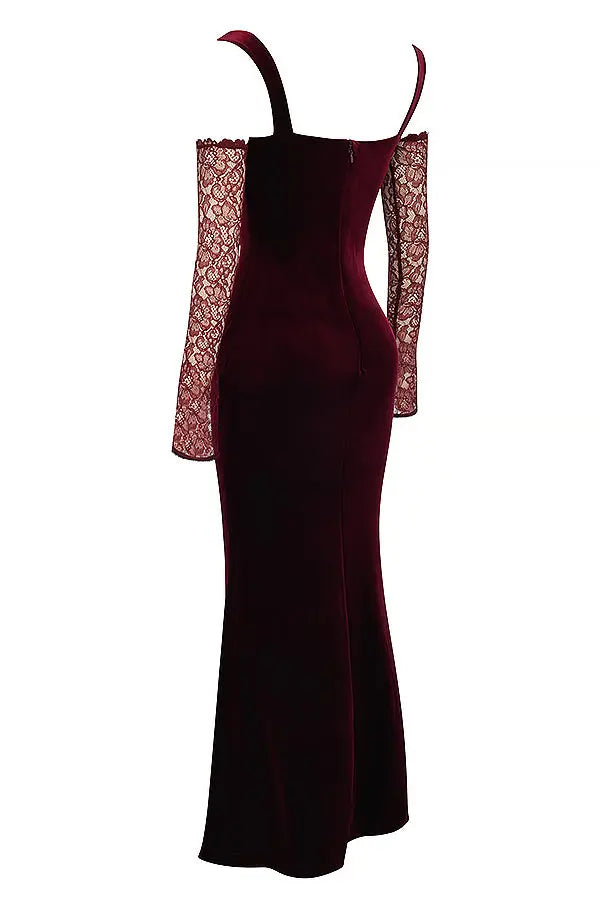 Schwarzkirschfarbenes Samt Maxikleid mit Eleganter Linie für Frauen Mivona