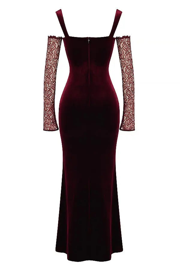 Schwarzkirschfarbenes Samt Maxikleid mit Eleganter Linie für Frauen Mivona
