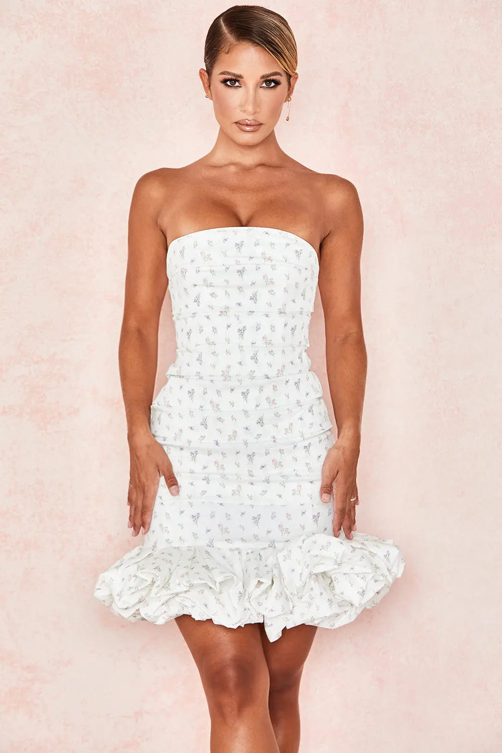 Weißes Trägerloses Kleid mit Blumenmuster für Frauen Mivona
