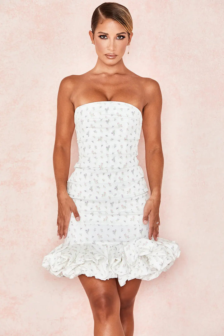 Weißes Trägerloses Kleid mit Blumenmuster für Frauen Mivona