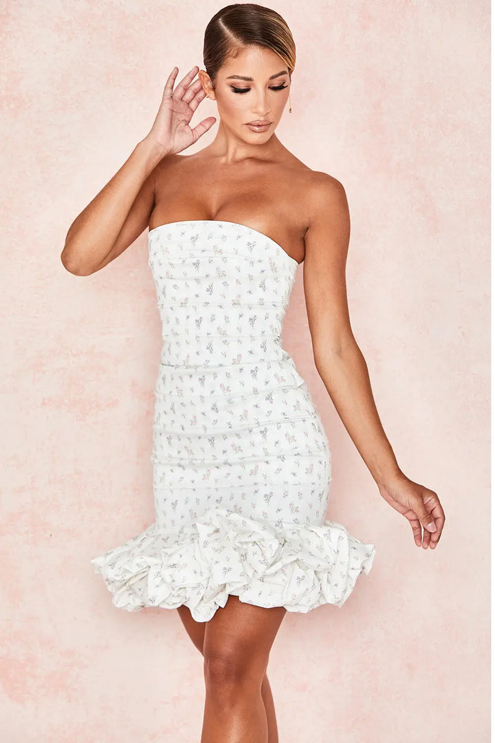 Weißes Trägerloses Kleid mit Blumenmuster für Frauen Mivona