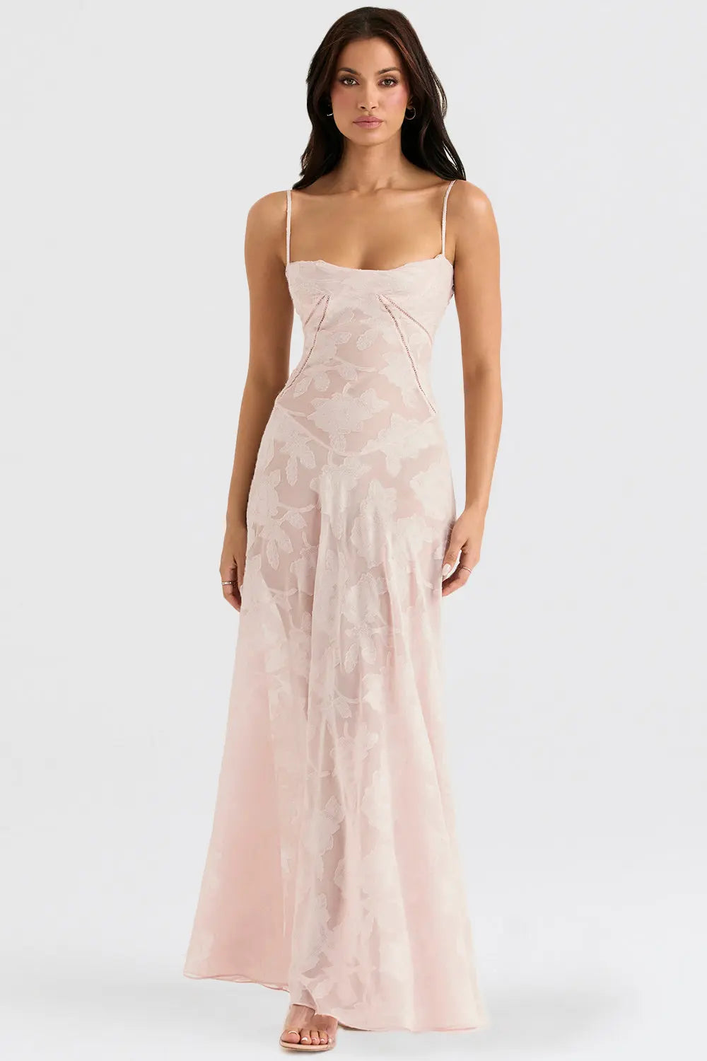 Vintage Creme Maxikleid mit Spitzenrücken und zeitloser Eleganz für Frauen Mivona