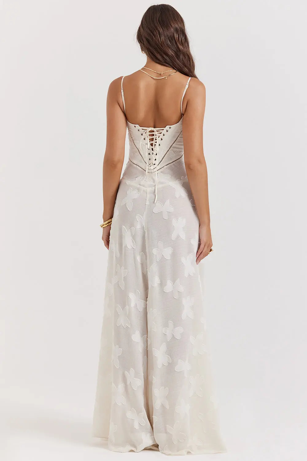 Vintage Creme Maxikleid mit Spitzenrücken und zeitloser Eleganz für Frauen Mivona