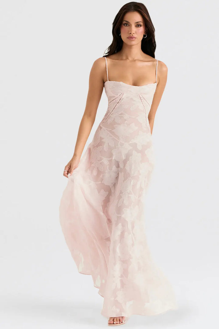 Vintage Creme Maxikleid mit Spitzenrücken und zeitloser Eleganz für Frauen Mivona