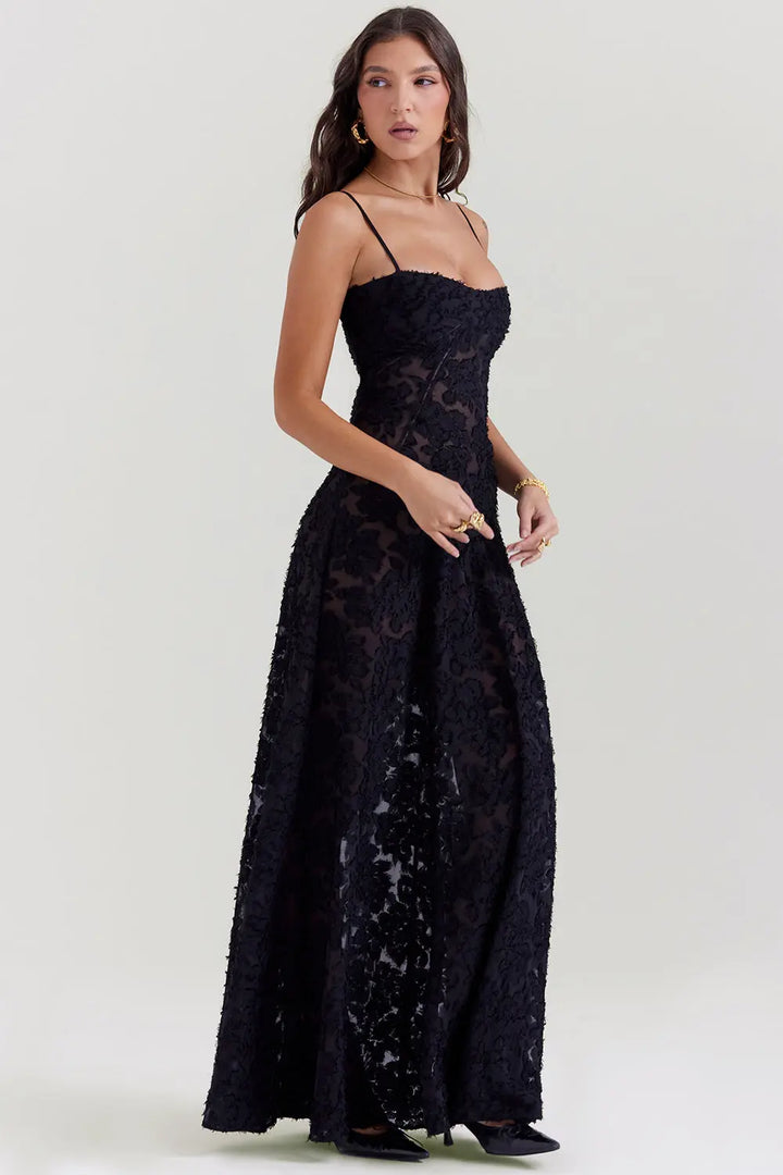 Vintage Creme Maxikleid mit Spitzenrücken und zeitloser Eleganz für Frauen Mivona