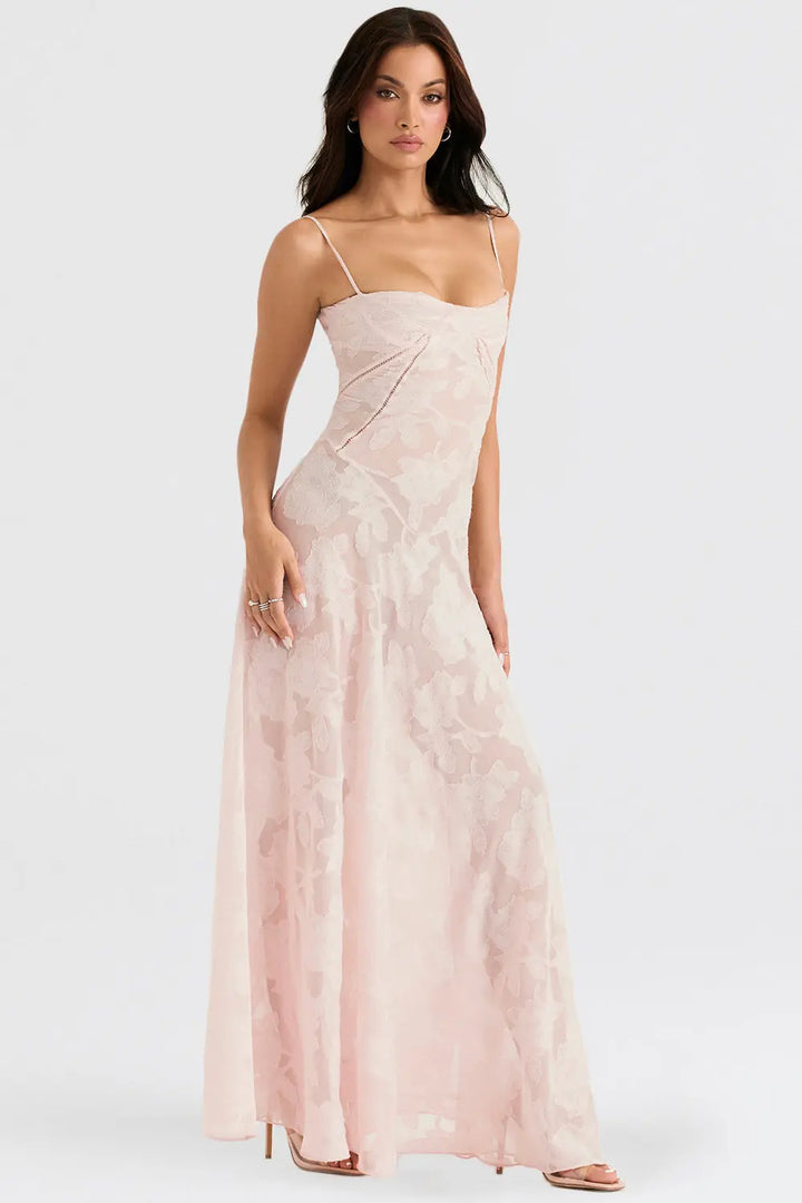 Vintage Creme Maxikleid mit Spitzenrücken und zeitloser Eleganz für Frauen Mivona