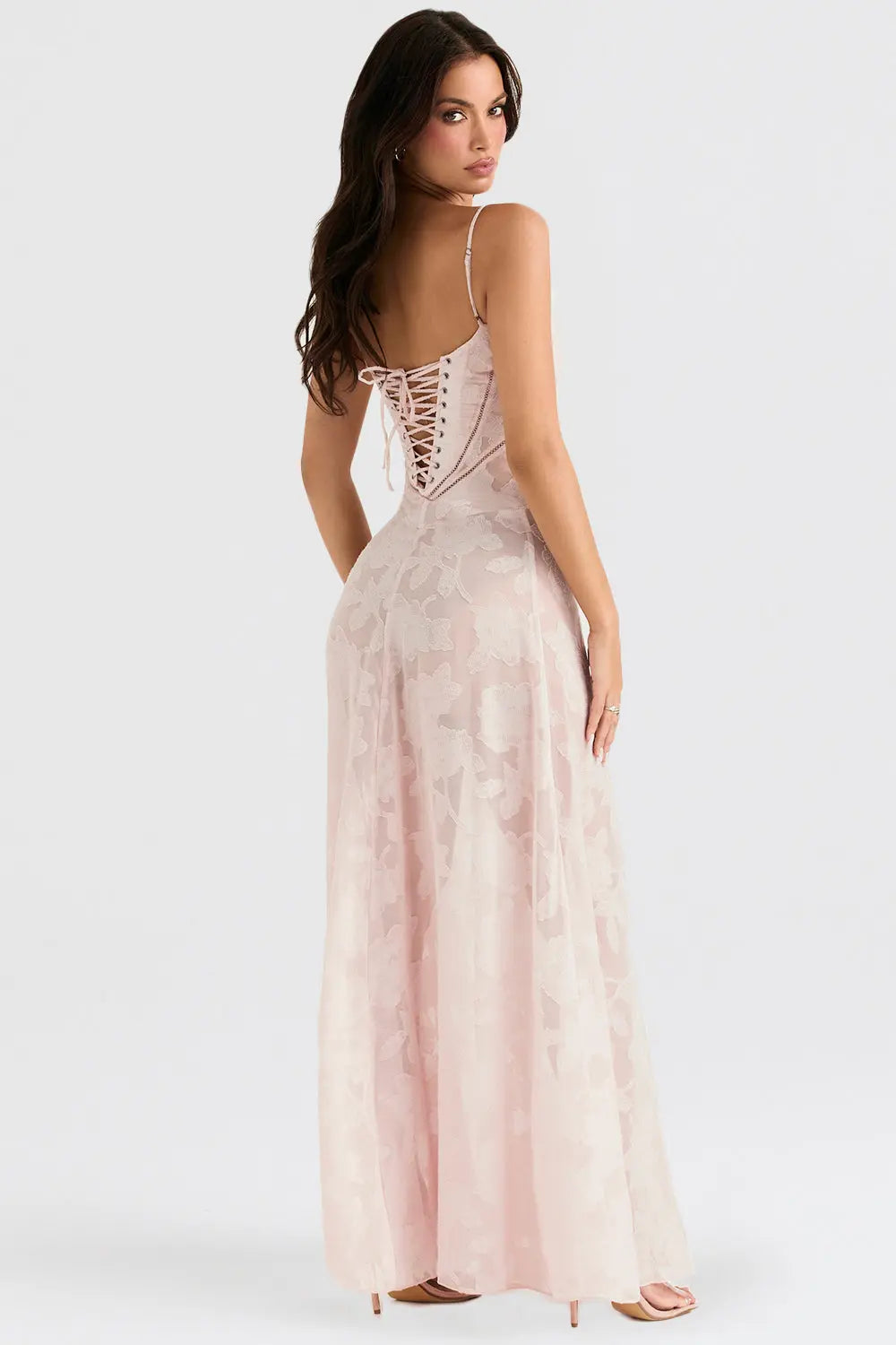 Vintage Creme Maxikleid mit Spitzenrücken und zeitloser Eleganz für Frauen Mivona