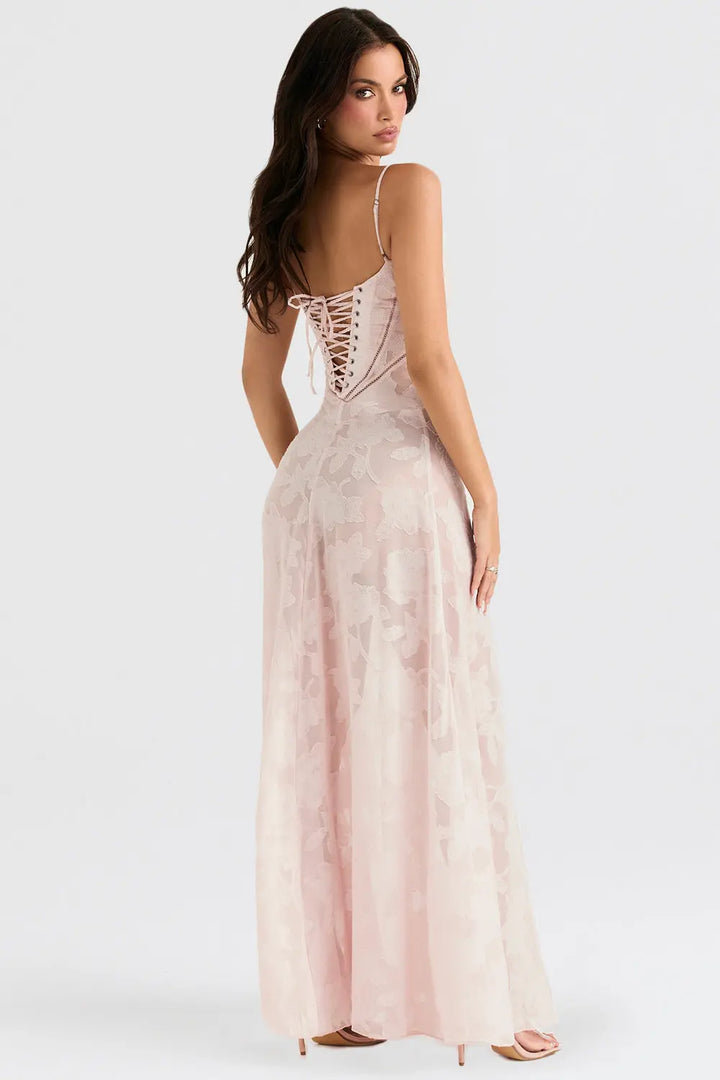 Vintage Creme Maxikleid mit Spitzenrücken und zeitloser Eleganz für Frauen Mivona