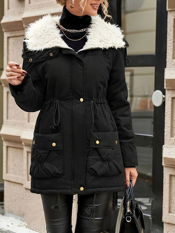 Parka Jacke mit Kapuze und Kunstfell für Winter Damen