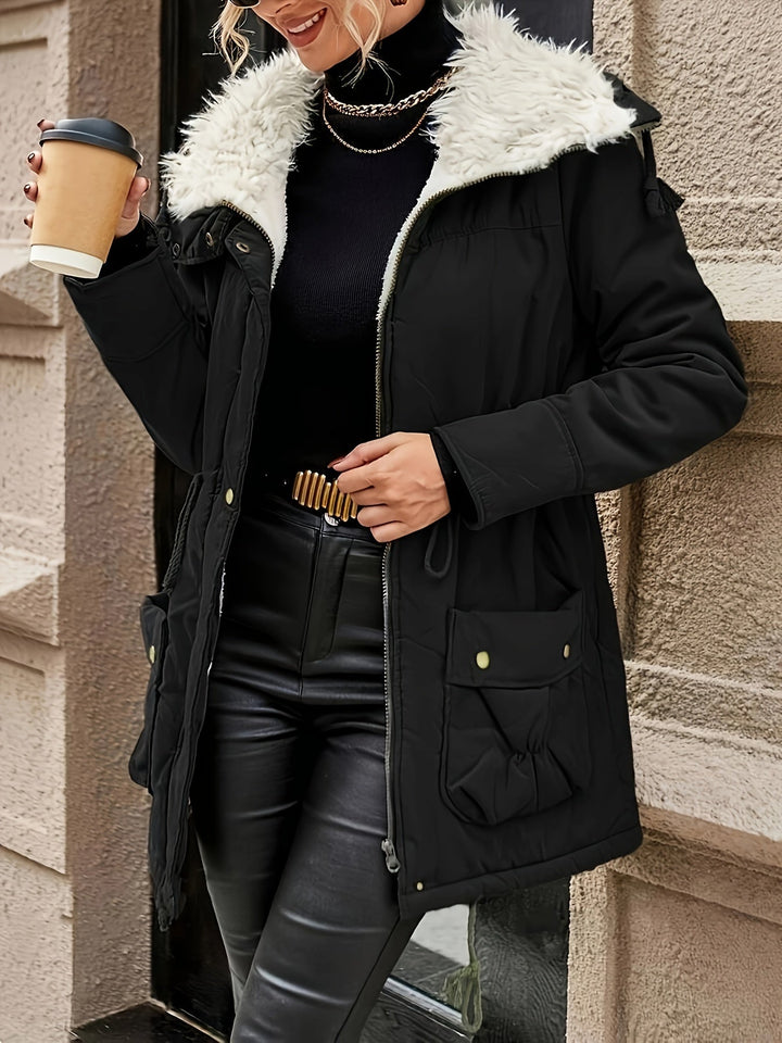 Parka Jacke mit Kapuze und Kunstfell für Winter Damen