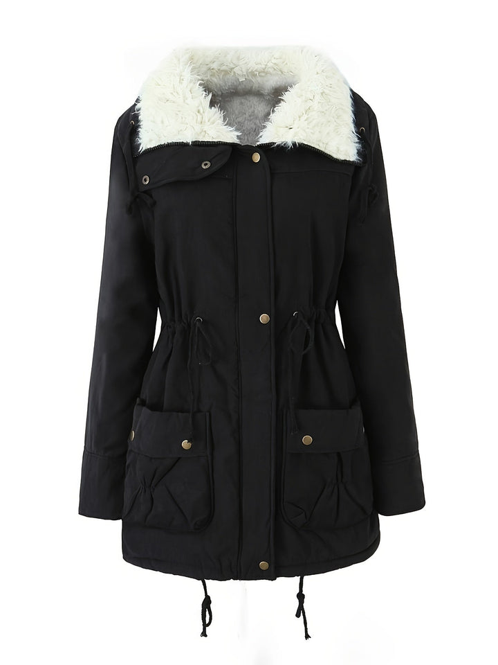 Parka Jacke mit Kapuze und Kunstfell für Winter Damen