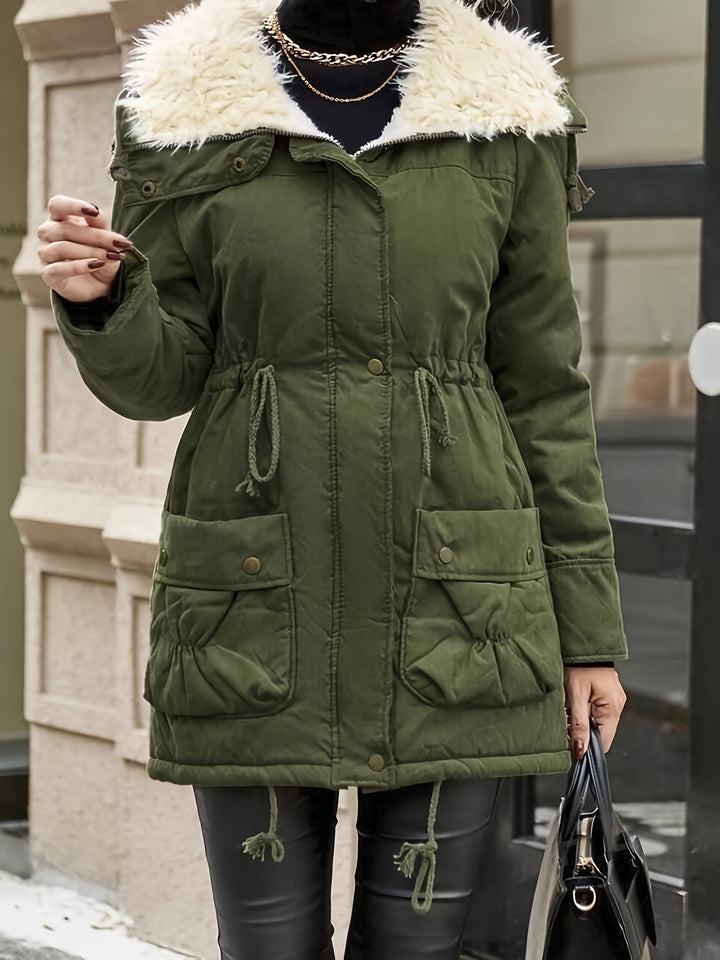 Parka Jacke mit Kapuze und Kunstfell für Winter Damen