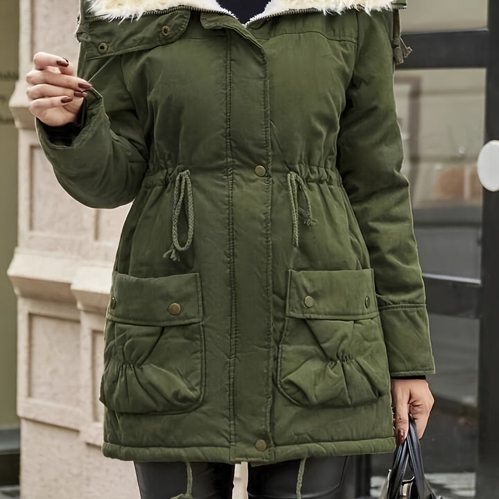 Parka Jacke mit Kapuze und Kunstfell für Winter Damen