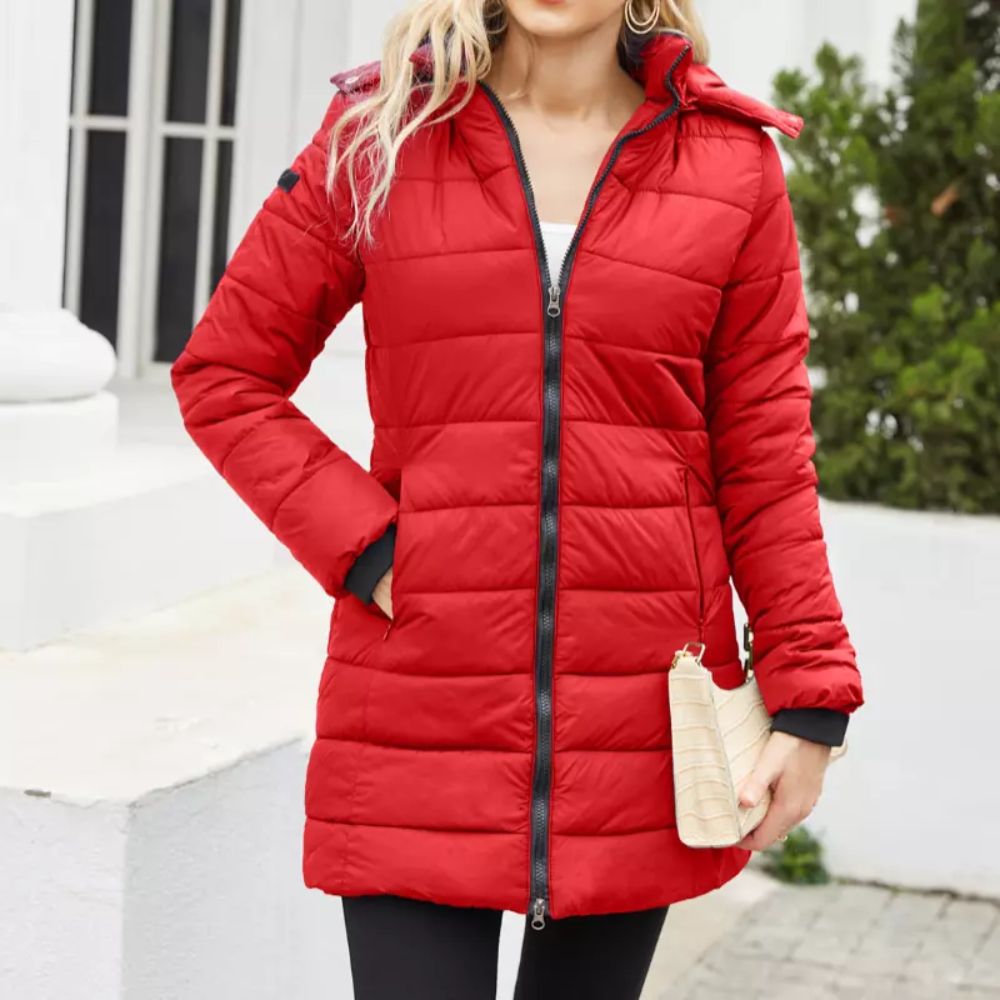 Lange Steppjacke mit Reißverschluss für Winter Damen