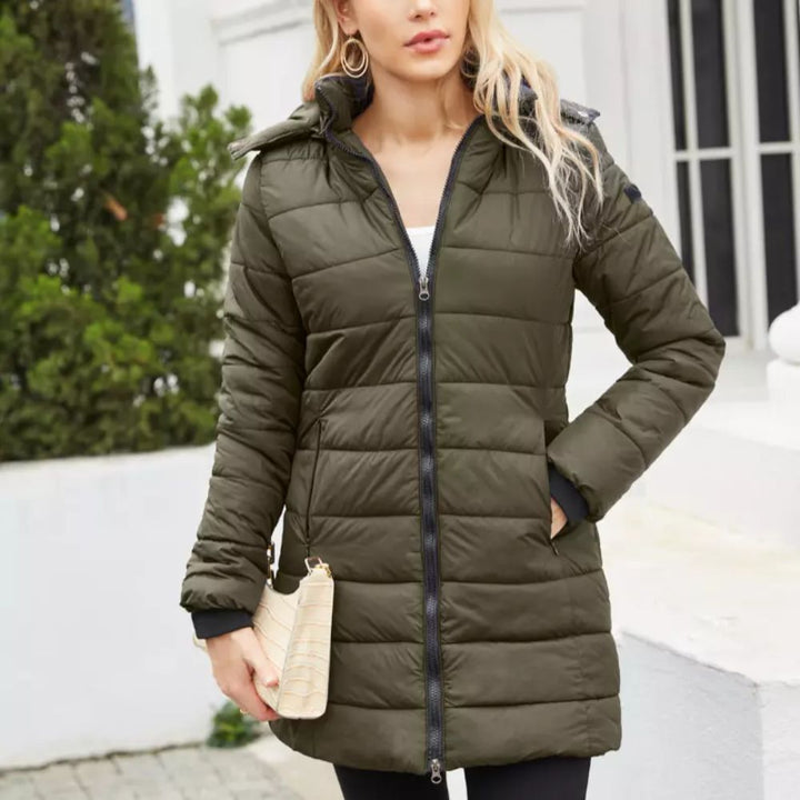 Lange Steppjacke mit Reißverschluss für Winter Damen