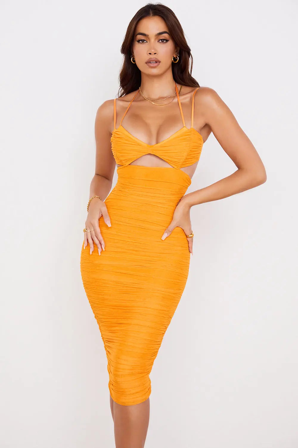 Midikleid mit Mandarin Ausschnitt und Rüschen für Frauen Mivona