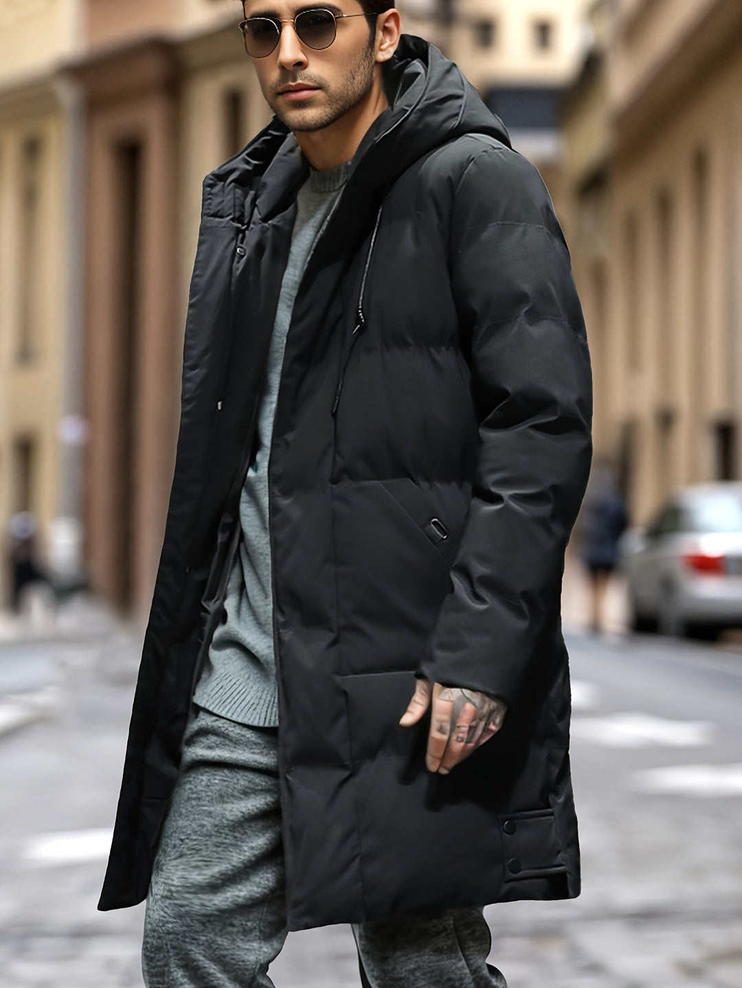 Herren Langer Wintermantel Mit Verstecktem Reißverschluss Frontverschluss